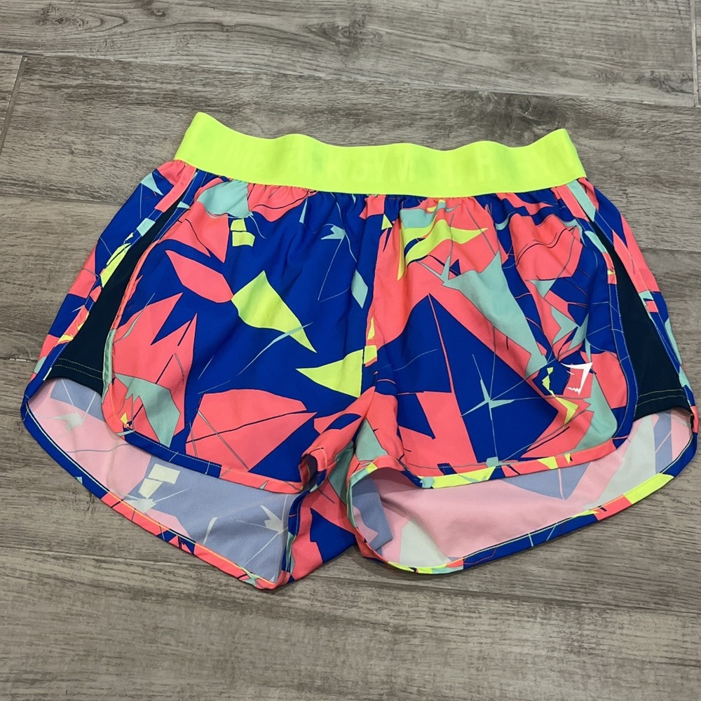 Gymshark Women's Neon Retro Bright Colorful Running Shorts Size Medium Logo